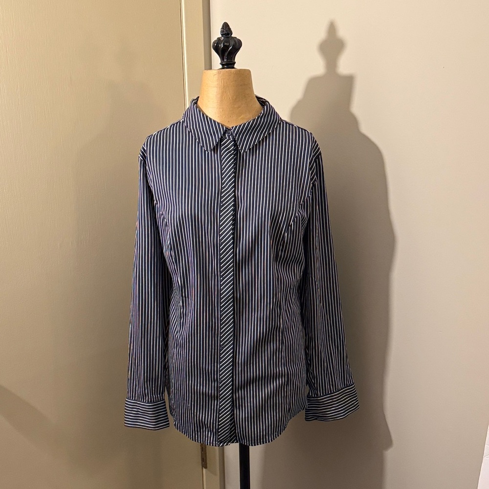 Lane Bryant Blue and White Striped Button Down Shirt